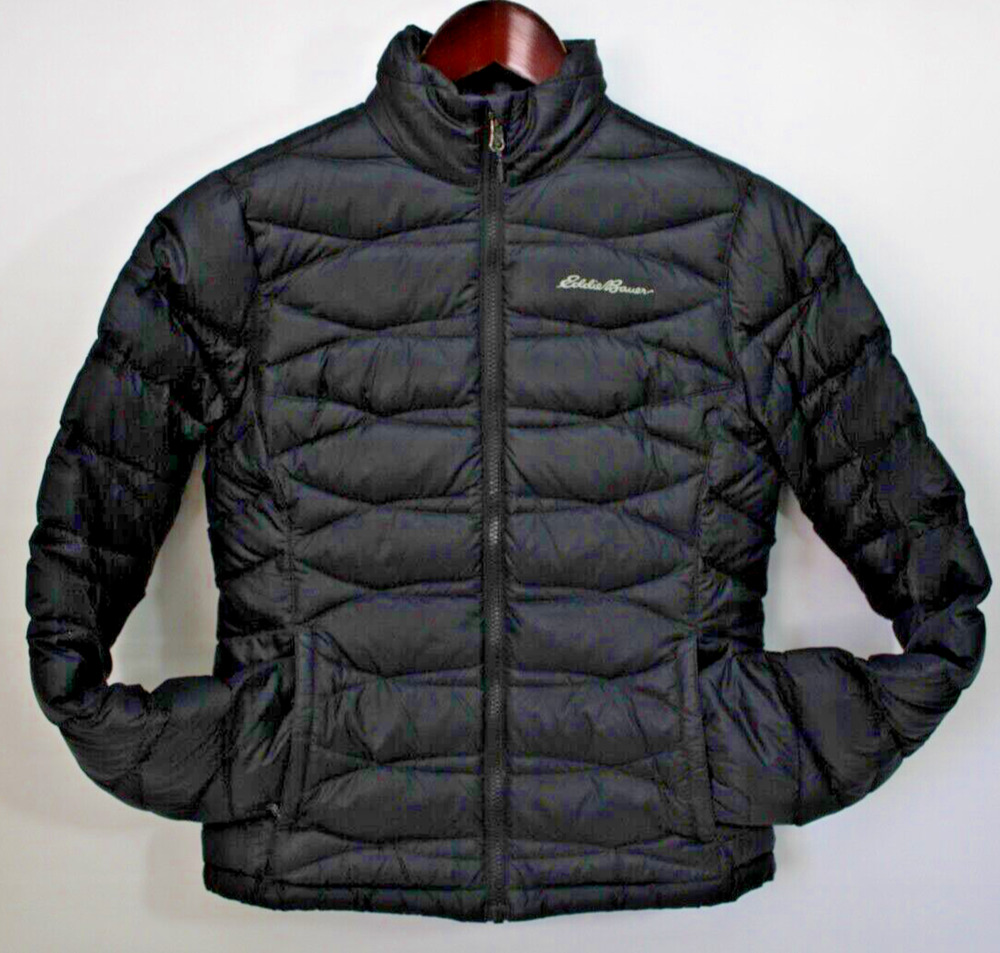 EDDIE BAUER WOMEN'S XS BLACK NYLON QUILTED DOWN FILLED FULL ZIP JACKET